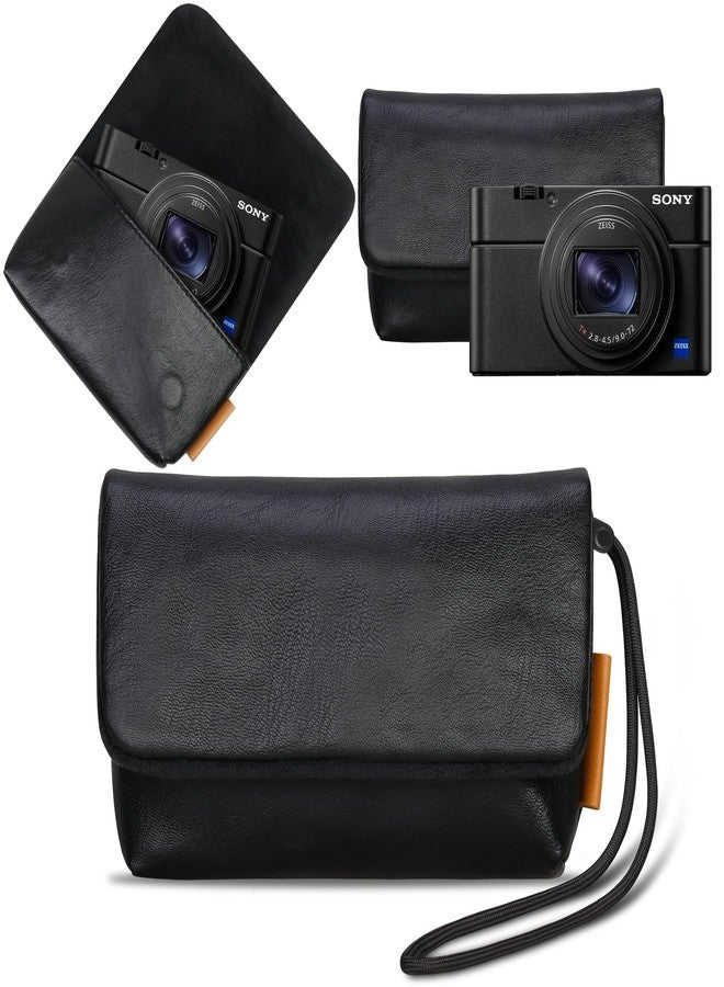 لاكدو حقيبة كاميرا لاكدو لكاميرا سوني RX100 VII/ RX100 VI/ RX100 V/RX100 IV/RX100 III الرقمية، جراب سفر واقٍ من الجلد الناعم، حقيبة سوني RX100 صغيرة الحجم مع حزام للمعصم، أسود - Image 1