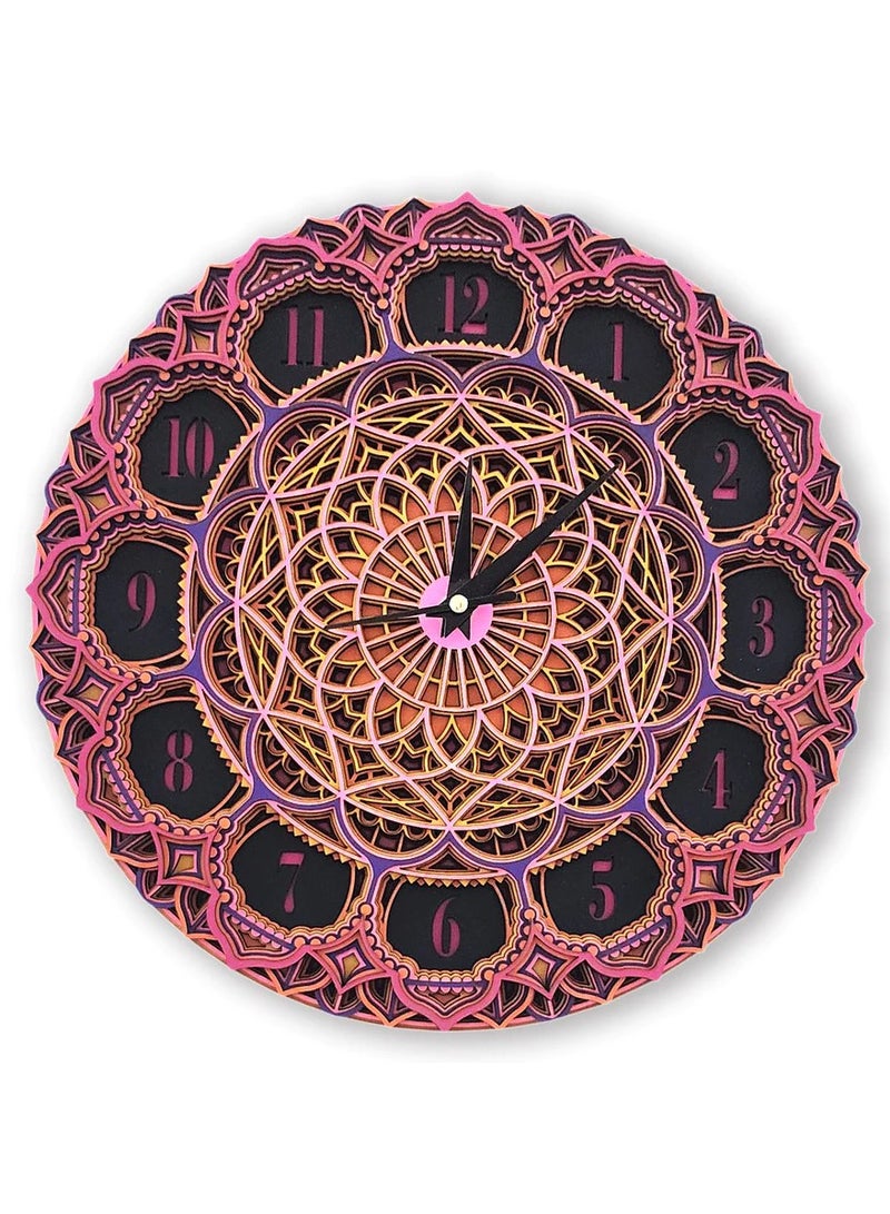 POSHIO® Mandala Art Wall Clock- Big Size (18 x 18 inches), Multilayered Wooden Structure - Image 1