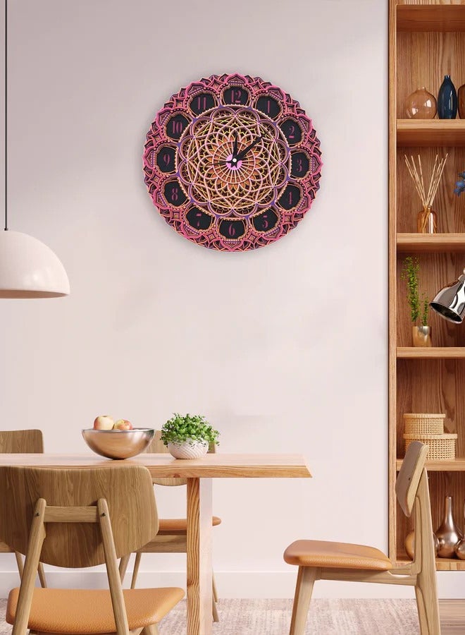 POSHIO® Mandala Art Wall Clock- Big Size (18 x 18 inches), Multilayered Wooden Structure - Image 3