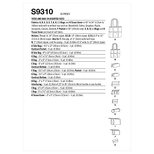 Simplicity Assorted Cosmetic Tote Bag Packet, Code 9310 Sewing Pattern, One Size, White - Image 2