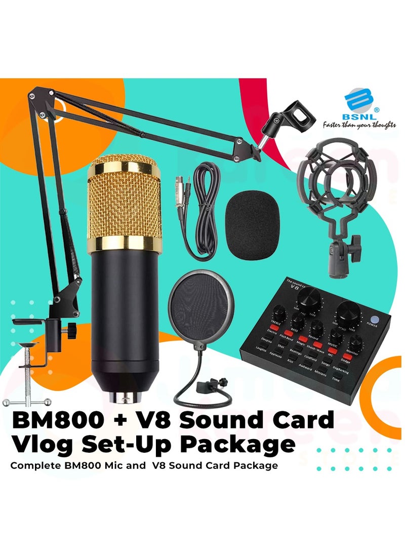 BSNL - BSNL Professional Condenser Microphone Bundle Mic Kit with V8 Audio Sound Card And Metal Stand For Live Streaming Recording Broadcasting - Image 1