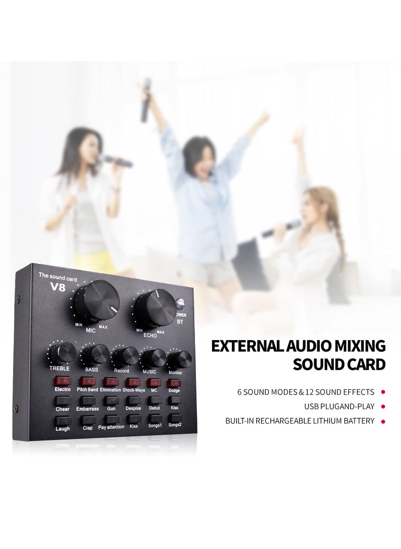 BSNL - BSNL Professional Condenser Microphone Bundle Mic Kit with V8 Audio Sound Card And Metal Stand For Live Streaming Recording Broadcasting - Image 1