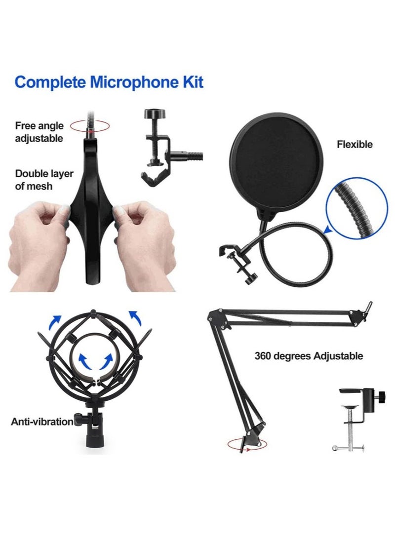 BSNL - BSNL Professional Condenser Microphone Bundle Mic Kit with V8 Audio Sound Card And Metal Stand For Live Streaming Recording Broadcasting - Image 1