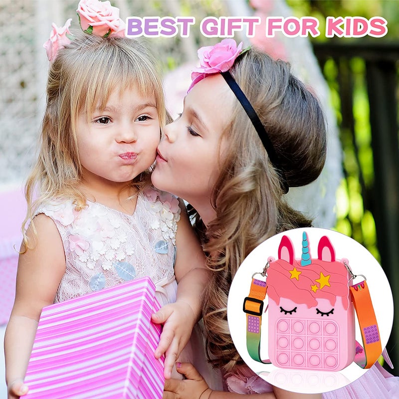 2 Pack Big Pink Bag for Girls Unicorn Pop Purse for her,Pop Fidget Toy for Girls, Push Pop Bubble Fidget Sensory Toy, Stress Release Pop Coin Purse, Easter Stocking Birthday Party Favors Unicorn Gifts - Image 2