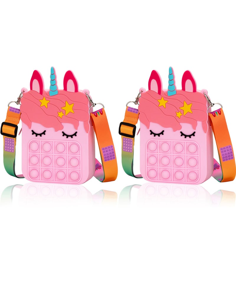 2 Pack Big Pink Bag for Girls Unicorn Pop Purse for her,Pop Fidget Toy for Girls, Push Pop Bubble Fidget Sensory Toy, Stress Release Pop Coin Purse, Easter Stocking Birthday Party Favors Unicorn Gifts - Image 1