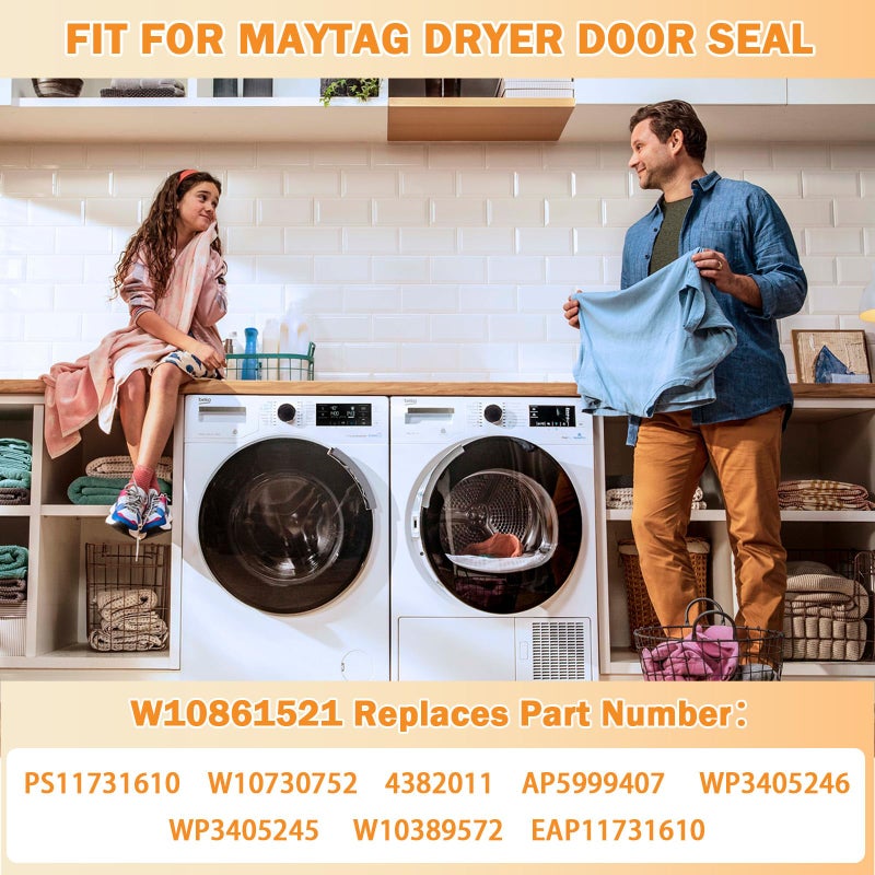 ulapithi Upgraded W10861521 Dryer Door Seal Part Compatible with Maytag Amana Crosley Inglis Kenmore and Whirlpool Dryer Seal Replaces AP5999407 WP3405246 PS11731610 W10730752 4382011 W10389572 - With Adhesive - Image 4