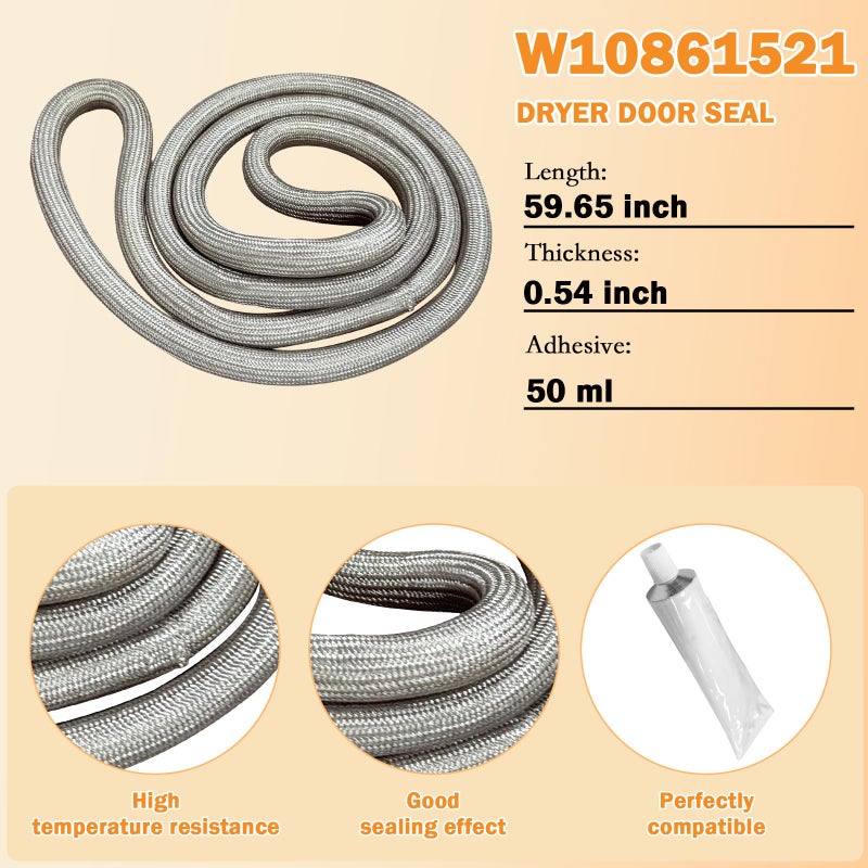 ulapithi Upgraded W10861521 Dryer Door Seal Part Compatible with Maytag Amana Crosley Inglis Kenmore and Whirlpool Dryer Seal Replaces AP5999407 WP3405246 PS11731610 W10730752 4382011 W10389572 - With Adhesive - Image 2