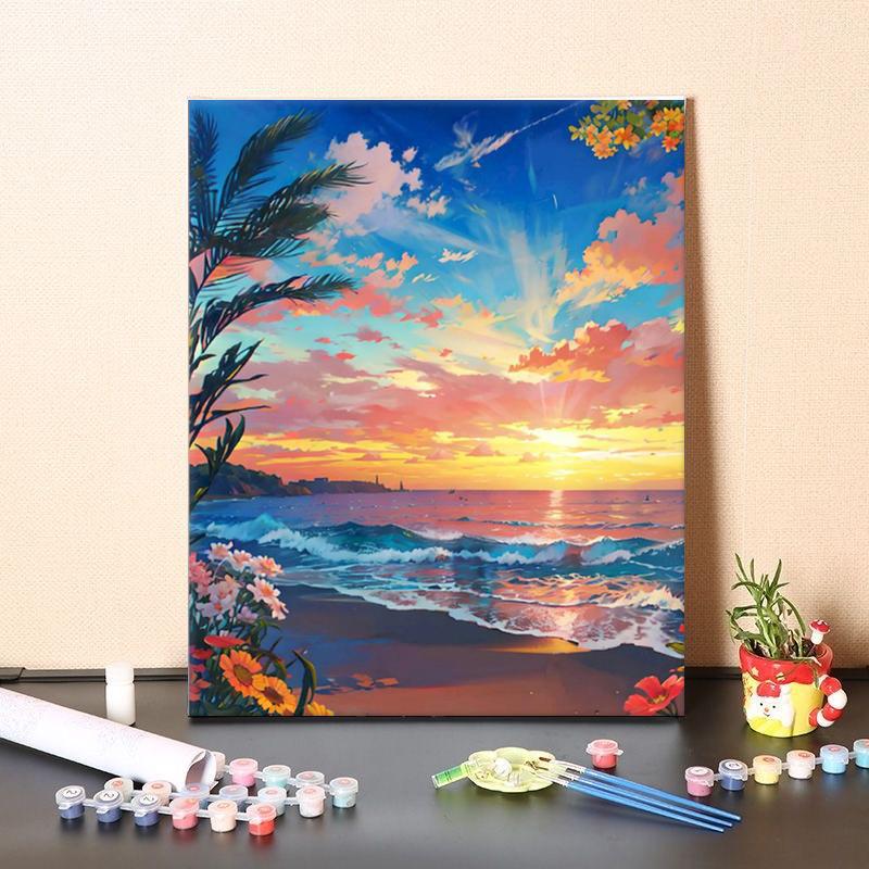 Diy Digital Oil Painting Dropshipping Independent Station Export Sunset Beach Aesthetic New Style - Image 5