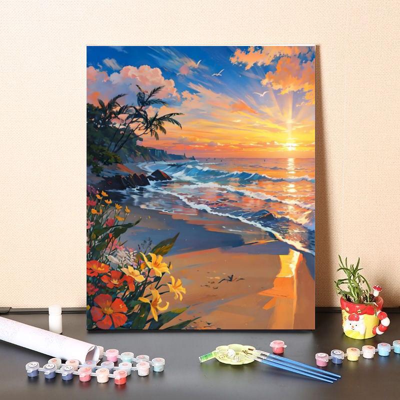 Diy Digital Oil Painting Dropshipping Independent Station Export Sunset Beach Aesthetic New Style - Image 1