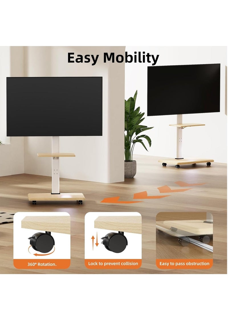 فلاشهوك حامل تلفزيون أرضي متحرك لأجهزة التلفزيون من 26 إلى 70 بوصة مع درجين للتخزين، عربة متنقلة محمولة بعجلات، مع حامل دوار، حوامل زاوية عالمية لغرفة النوم، للاستخدام الخارجي - Image 4