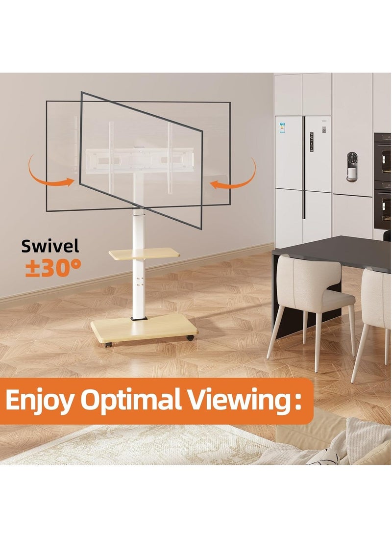 فلاشهوك حامل تلفزيون أرضي متحرك لأجهزة التلفزيون من 26 إلى 70 بوصة مع درجين للتخزين، عربة متنقلة محمولة بعجلات، مع حامل دوار، حوامل زاوية عالمية لغرفة النوم، للاستخدام الخارجي - Image 3