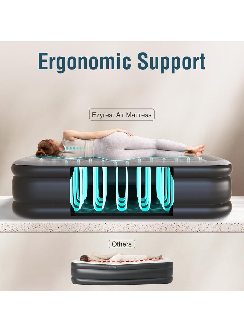 Arabest مرتبة هوائية مزدوجة توين مع مضخة مدمجة بارتفاع 16 بوصة مرتبة قابلة للنفخ بسطح مخملي ناعم وحقيبة حمل مرتبة هوائية قابلة للتعديل سرير هوائي محمول للضيوف للسفر الداخلي - أسود - Image 4