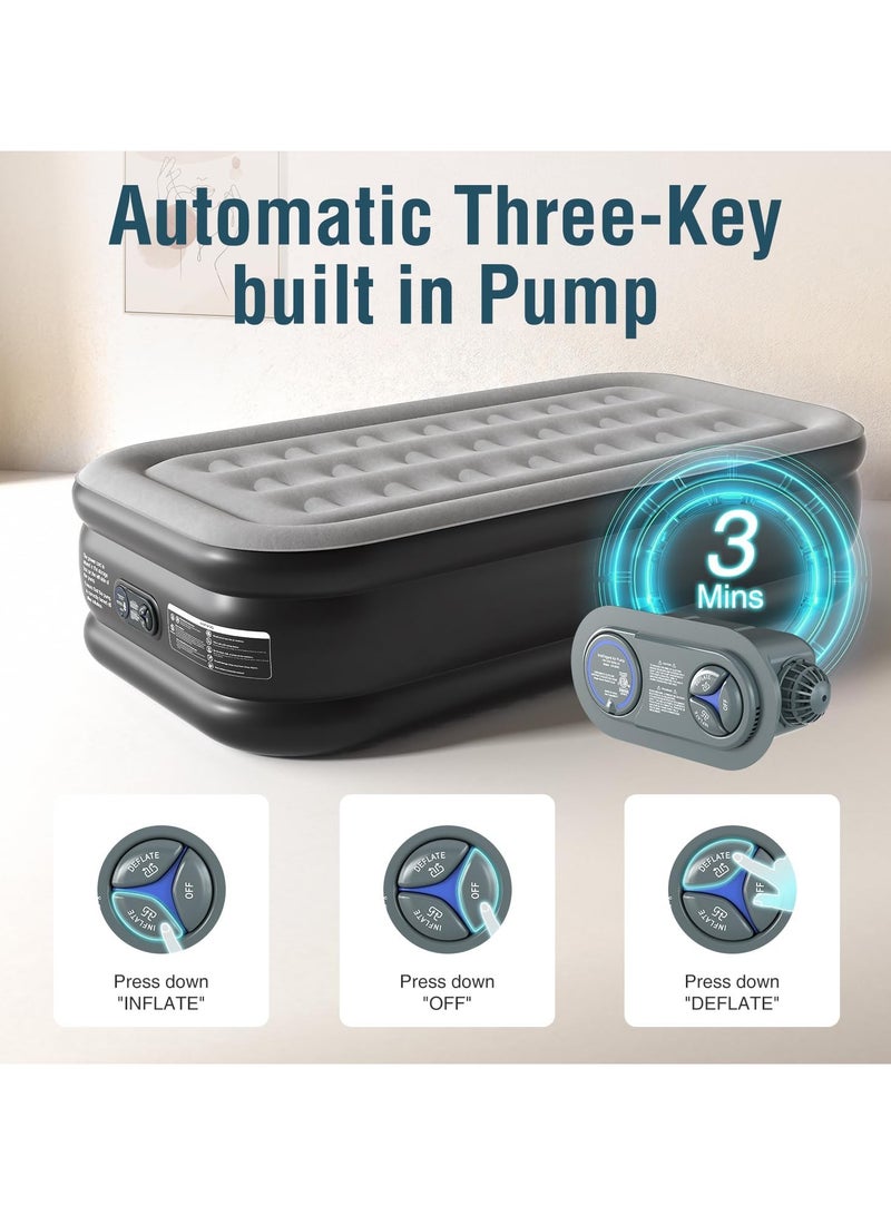 Arabest مرتبة هوائية مزدوجة توين مع مضخة مدمجة بارتفاع 16 بوصة مرتبة قابلة للنفخ بسطح مخملي ناعم وحقيبة حمل مرتبة هوائية قابلة للتعديل سرير هوائي محمول للضيوف للسفر الداخلي - أسود - Image 5