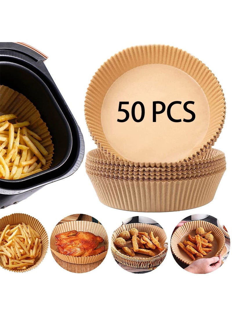 YOONISPRO 50-Pack Air Fryer Disposable Parchment Paper Liners – 20cm Non-Stick, Food-Grade Baking Paper for Air Fryer, Microwave & Oven, Heat-Resistant Round Liners (Brown) - Image 1