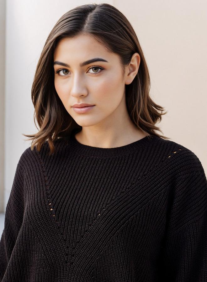 سبلاش فيڤ كنزة بياقة دائرية بنقوش وأكمام طويلة - Image 4