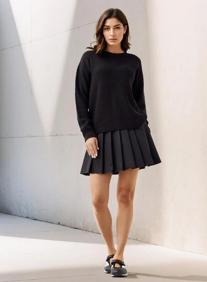 Splash FAV Textured Crew Neck Sweater with Long Sleeves