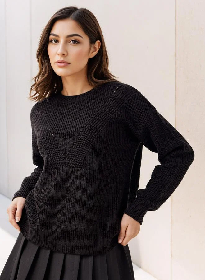 Splash FAV Textured Crew Neck Sweater with Long Sleeves