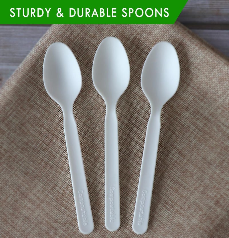 GreenWorks 200 Count Heavy-duty Compostable spoons  BPI Certified Large Disposable Flatware Utensils Spoon - Image 3