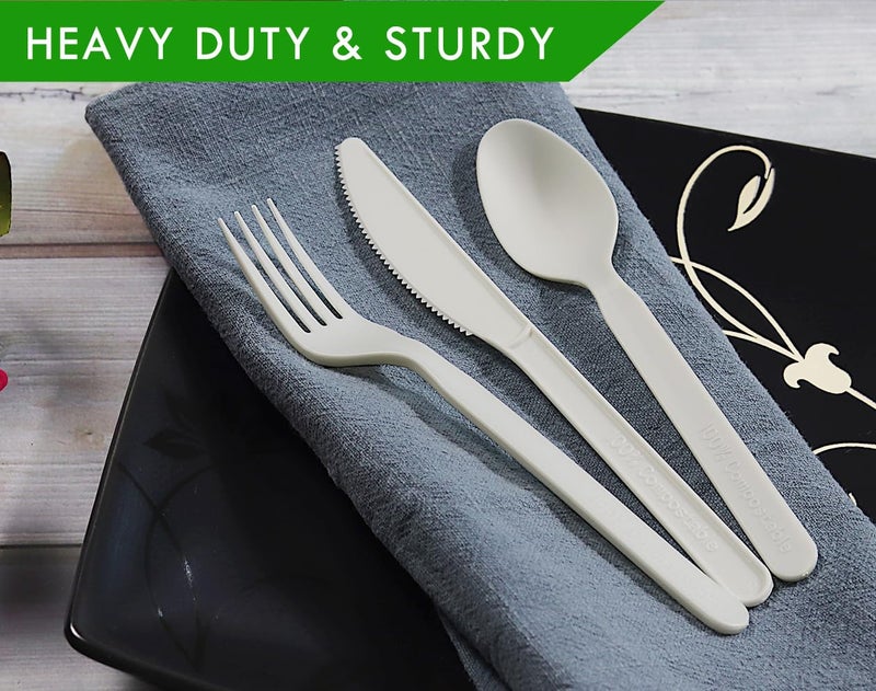 GreenWorks 200 Count Heavy-duty Compostable spoons  BPI Certified Large Disposable Flatware Utensils Spoon - Image 4