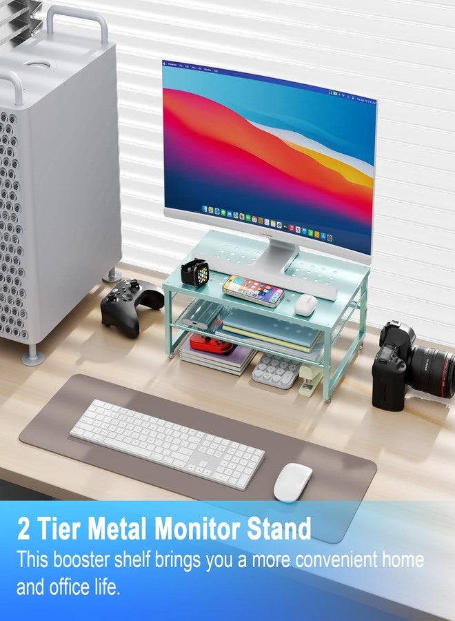 gianotter 2-Tier Metal Monitor Stand Riser, Desk Organizer for Monitor, Office Desk Storage Organizer for Office Supplies (Blue) - Image 2