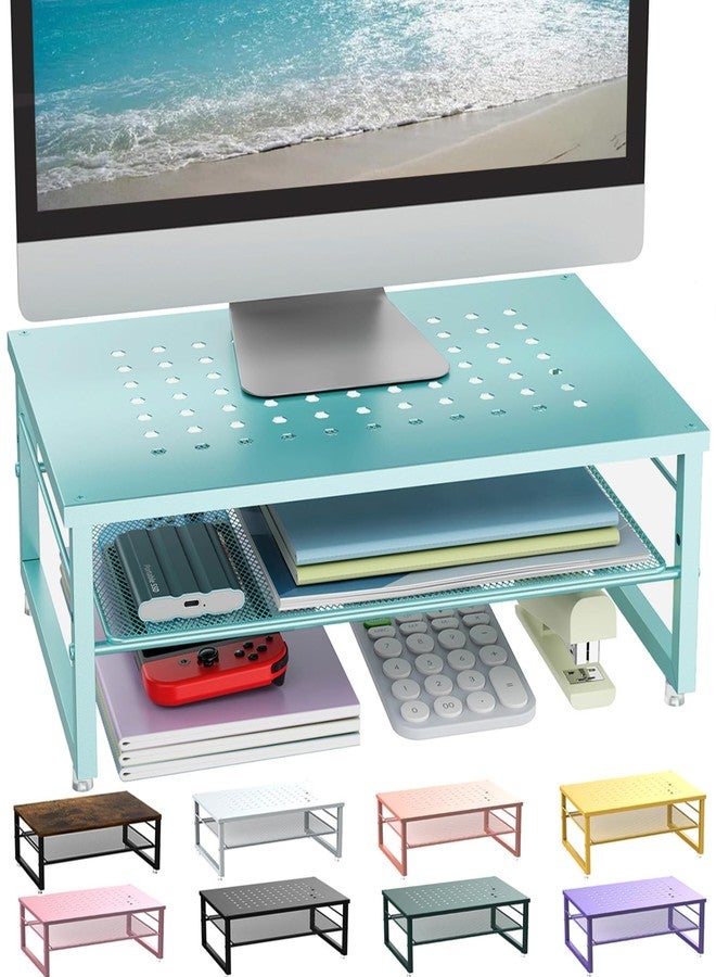 gianotter 2-Tier Metal Monitor Stand Riser, Desk Organizer for Monitor, Office Desk Storage Organizer for Office Supplies (Blue) - Image 1