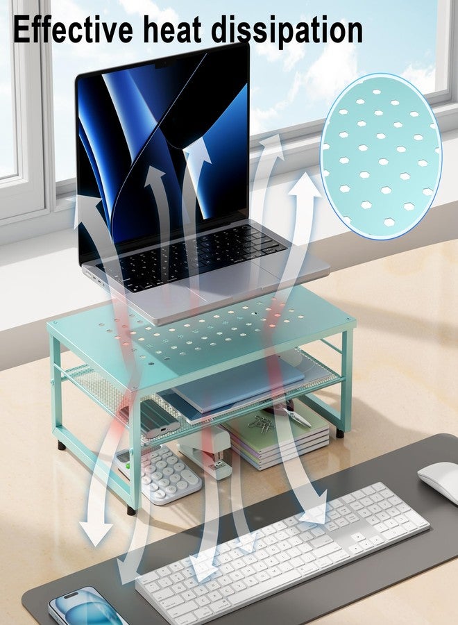 gianotter 2-Tier Metal Monitor Stand Riser, Desk Organizer for Monitor, Office Desk Storage Organizer for Office Supplies (Blue) - Image 3