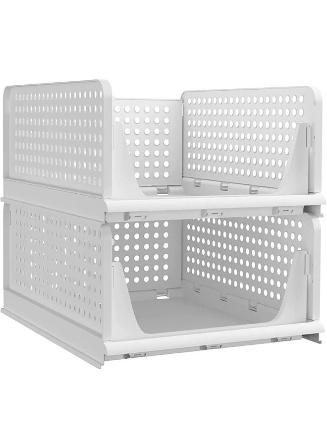 Generic Stackable Plastic Storage Basket-Foldable Closet Organizers Storage Bins  Shelf Storage Container for Wardrobe Cupboard Kitchen Bathroom Office  - Image 1