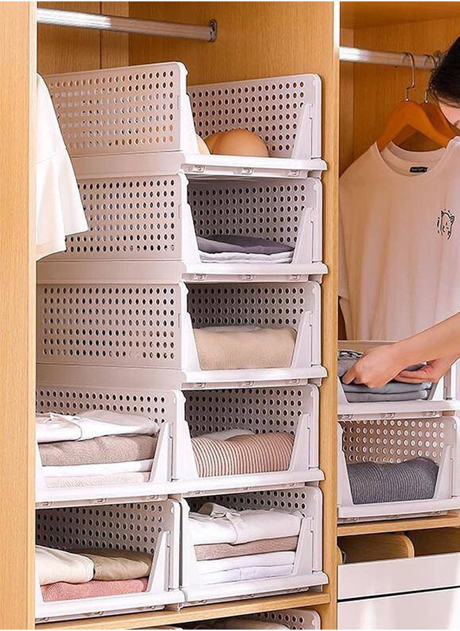 Generic Stackable Plastic Storage Basket-Foldable Closet Organizers Storage Bins  Shelf Storage Container for Wardrobe Cupboard Kitchen Bathroom Office  - Image 2