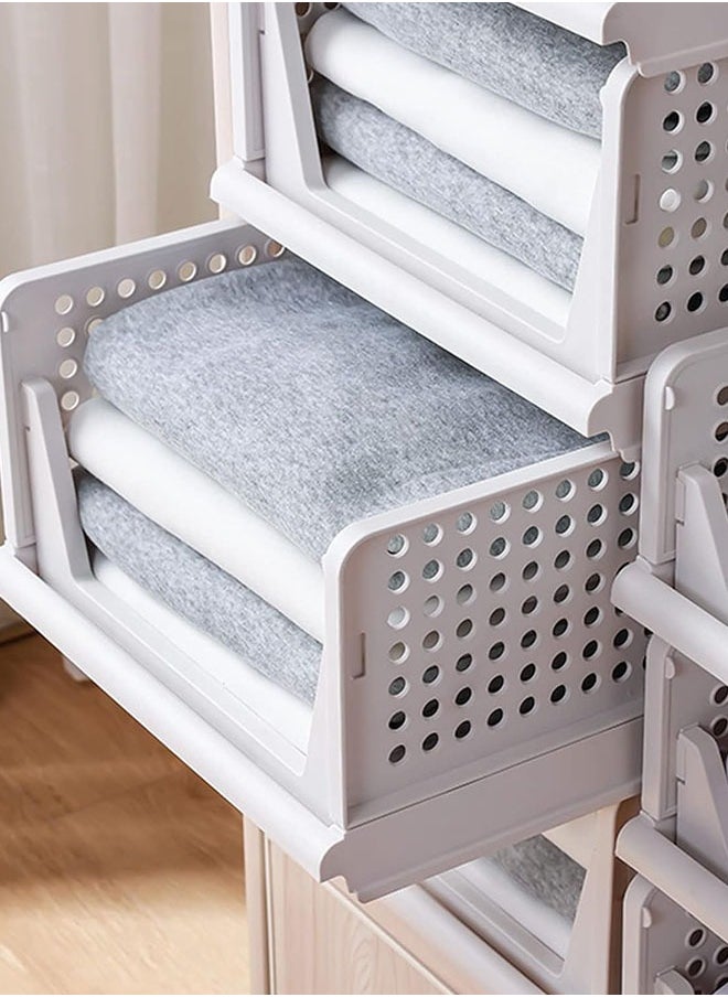 Generic Stackable Plastic Storage Basket-Foldable Closet Organizers Storage Bins  Shelf Storage Container for Wardrobe Cupboard Kitchen Bathroom Office  - Image 3