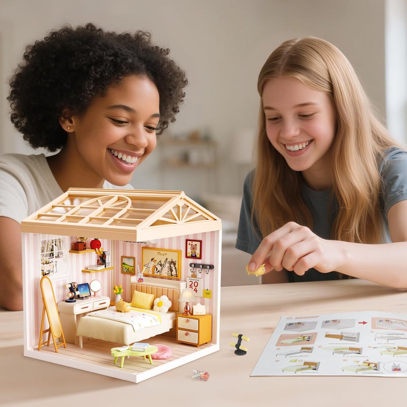BeepZipp DIY Miniature House Kit Gift for Teens, Mini Dollhouse with Roof & Dust Covers, Light, Furniture, Creative Crafts for Adults for Mini Figures & Christmas Decor Gift Idea - Image 4