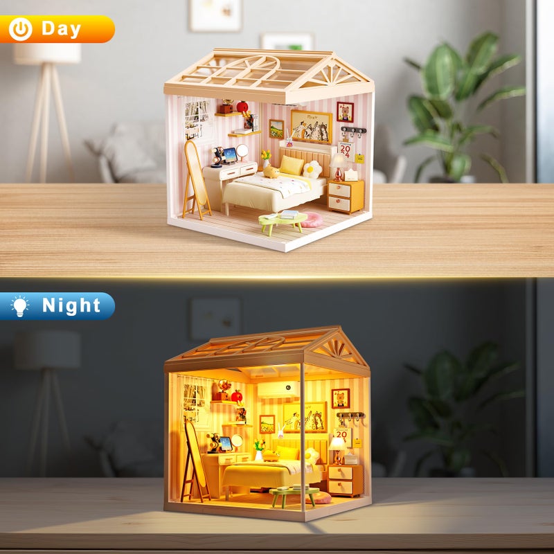 BeepZipp DIY Miniature House Kit Gift for Teens, Mini Dollhouse with Roof & Dust Covers, Light, Furniture, Creative Crafts for Adults for Mini Figures & Christmas Decor Gift Idea - Image 2