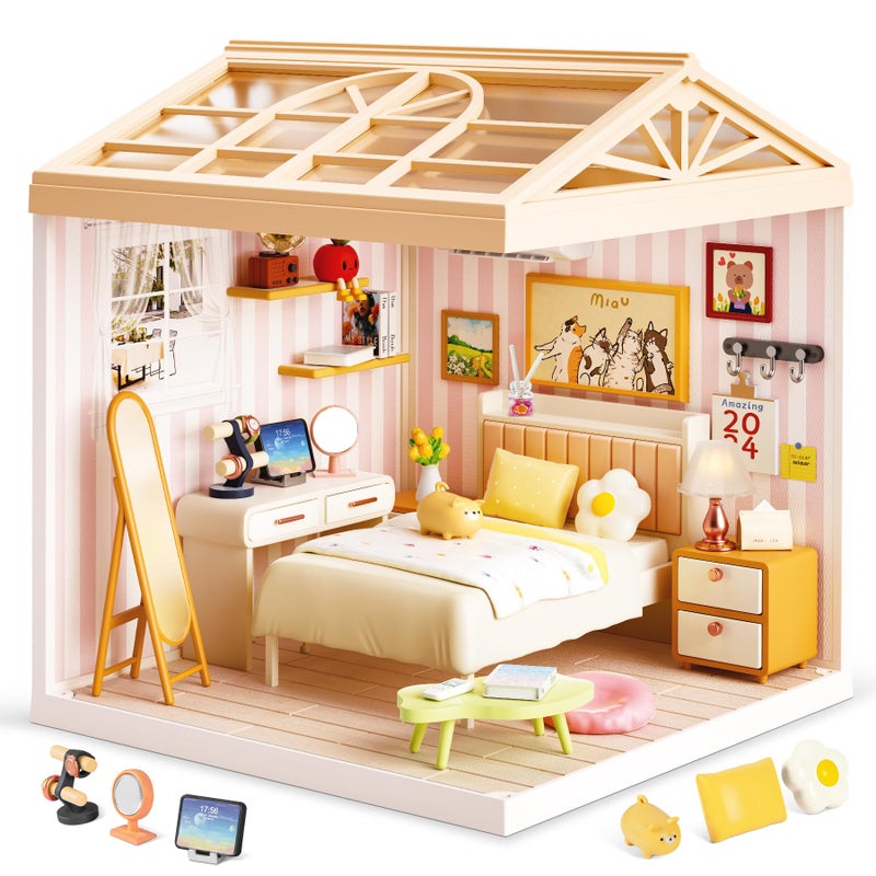 BeepZipp DIY Miniature House Kit Gift for Teens, Mini Dollhouse with Roof & Dust Covers, Light, Furniture, Creative Crafts for Adults for Mini Figures & Christmas Decor Gift Idea - Image 1