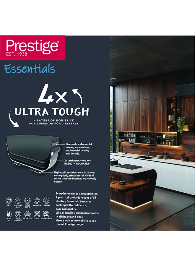 Prestige Prestige Essential Cast Aluminum Cookware Black 16 cm Saucepan With Glass Lid | Non-Stick Induction-Based sauce pans with lids Black 16 cmcm