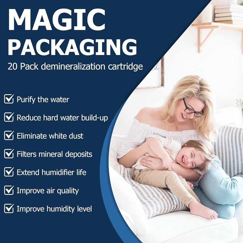 Funmit Demineralization Cartridge for HoMedics Ultrasonic Humidifiers, 20-Pack Demineralization Cartridges Filter Replacement, Prevents Hard Water Build-Up, Filters Mineral Deposits, Purifies Water - Image 3