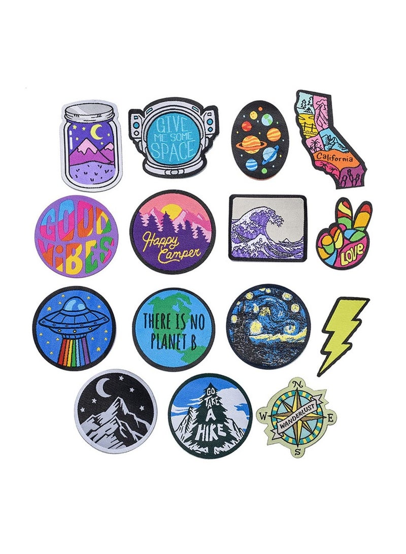 SYOSI 15 Pcs Iron on Patches Universe Space Plants Colorful Applique Patches Stickers Embroidered for Clothing DIY Clothes Stickers Custom Badges - Image 1