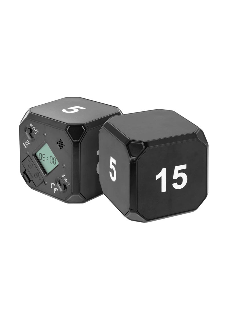 Y&D - Cube Timer, KASTWAVE Digital Kitchen Timer Gravity Sensor Flip Preset Timers with 4 LED Light Alarm Countdown Settings 5-15-25-45 Mins Time Management for Study, Cook, Office, Exercise (Black) - Image 1
