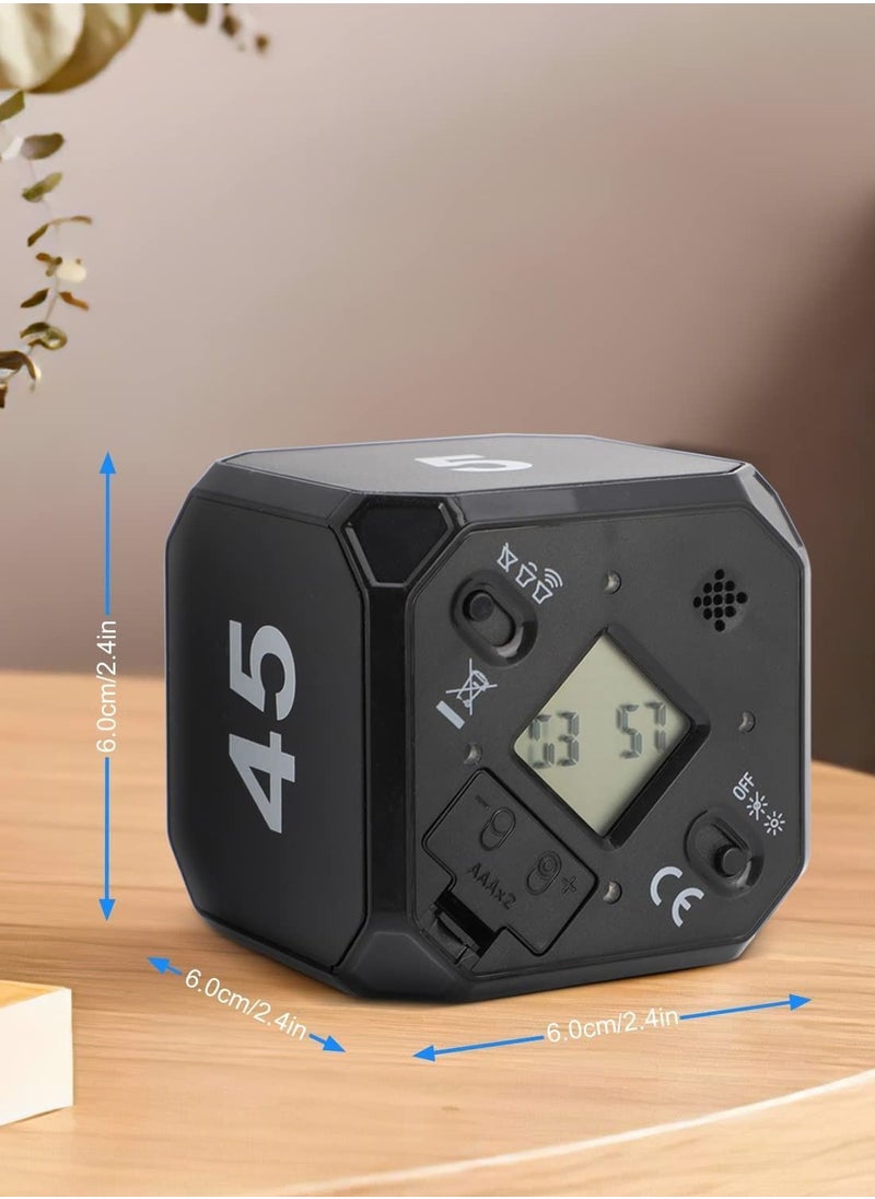 Y&D - Cube Timer, KASTWAVE Digital Kitchen Timer Gravity Sensor Flip Preset Timers with 4 LED Light Alarm Countdown Settings 5-15-25-45 Mins Time Management for Study, Cook, Office, Exercise (Black) - Image 1