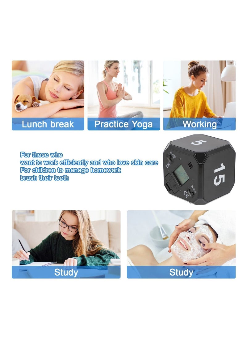 Y&D - Cube Timer, KASTWAVE Digital Kitchen Timer Gravity Sensor Flip Preset Timers with 4 LED Light Alarm Countdown Settings 5-15-25-45 Mins Time Management for Study, Cook, Office, Exercise (Black) - Image 1