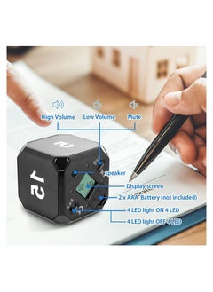Y&D Cube Timer, KASTWAVE Digital Kitchen Timer Gravity Sensor Flip Preset Timers with 4 LED Light Alarm Countdown Settings 5-15-25-45 Mins Time Management for Study, Cook, Office, Exercise (Black)  - Image 4