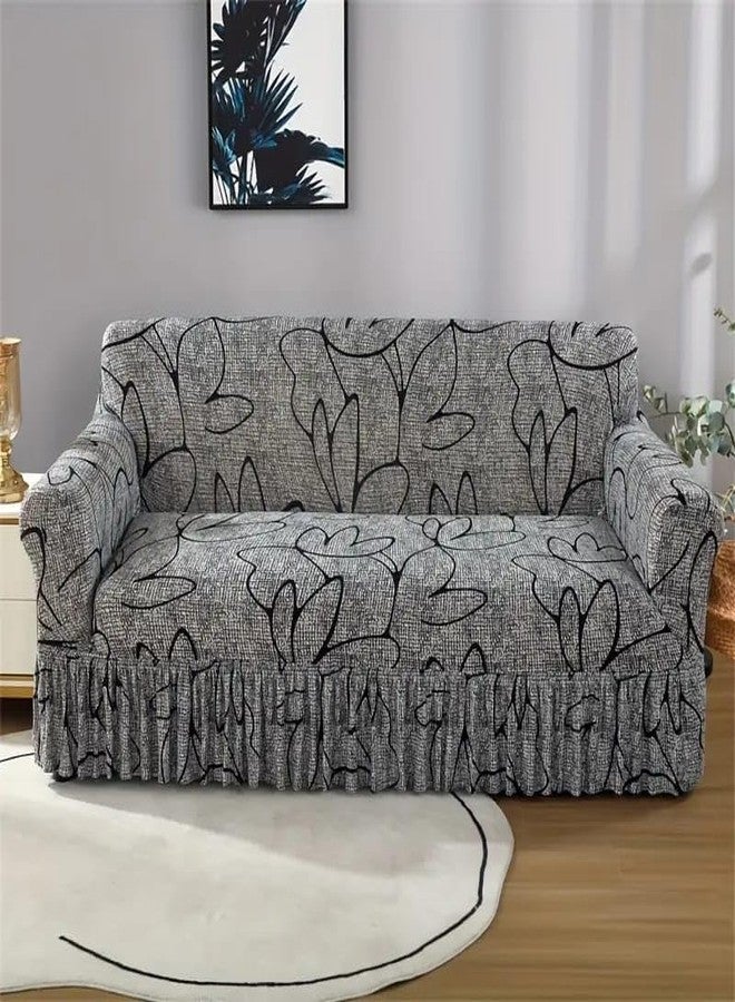Whizz Elastic Stretchable 5 Seater Sofa Cover with Frill for Living Room.(1+1+3) (Grey Flower) - Image 3