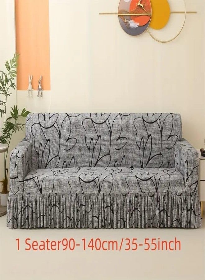 Whizz Elastic Stretchable 5 Seater Sofa Cover with Frill for Living Room.(1+1+3) (Grey Flower) - Image 2