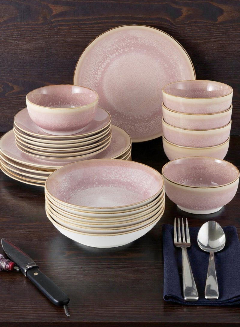 ايست من نون طقم سفرة من البورسلين مكوّن من 24 قطعة، يكفي لعدد 6 أشخاص، آمن للاستخدام في الميكروويف وغسالة الصحون، بتصميم عصري زهري - Image 1