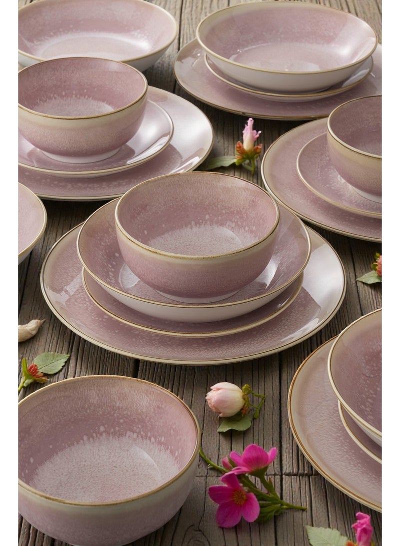 ايست من نون طقم سفرة من البورسلين مكوّن من 24 قطعة، يكفي لعدد 6 أشخاص، آمن للاستخدام في الميكروويف وغسالة الصحون، بتصميم عصري زهري - Image 3