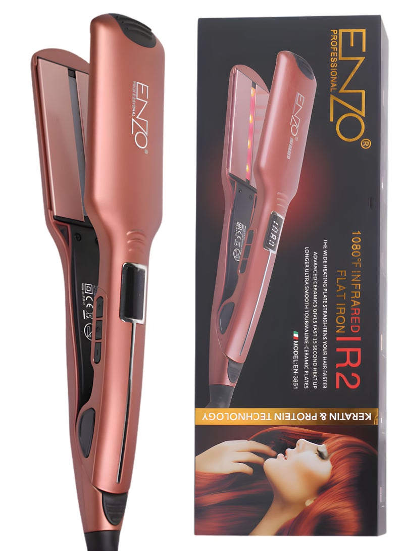 إنزو EN‑3851 مكواة شعر احترافية | تصفيف سريع | صفائح تيتانيوم بالأشعة تحت الحمراء | حماية من التجعد | شعر ناعم ولامع - Image 1