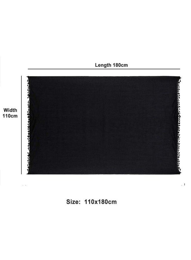 Long Sarong Cover Up Womens with Tassel Beach Cover Up Bikini Bathing Suit Swimsuit Scarf Swimwear Coverup Sarong Pareo Wraps for Women Girl Black - Image 5