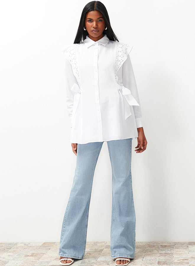 trendyol White Embroidered Cotton Woven Shirt TCTSS24TG00004 - Image 3