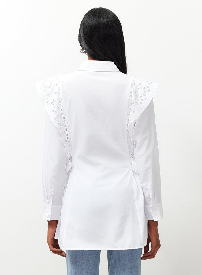 trendyol White Embroidered Cotton Woven Shirt TCTSS24TG00004 - Image 5