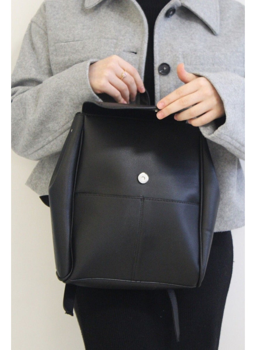 With-W - Waterproof Leather Look Women's Backpack with Pocket Faux Leather Casual/Daily Faux Leather Patterned Black - Image 1