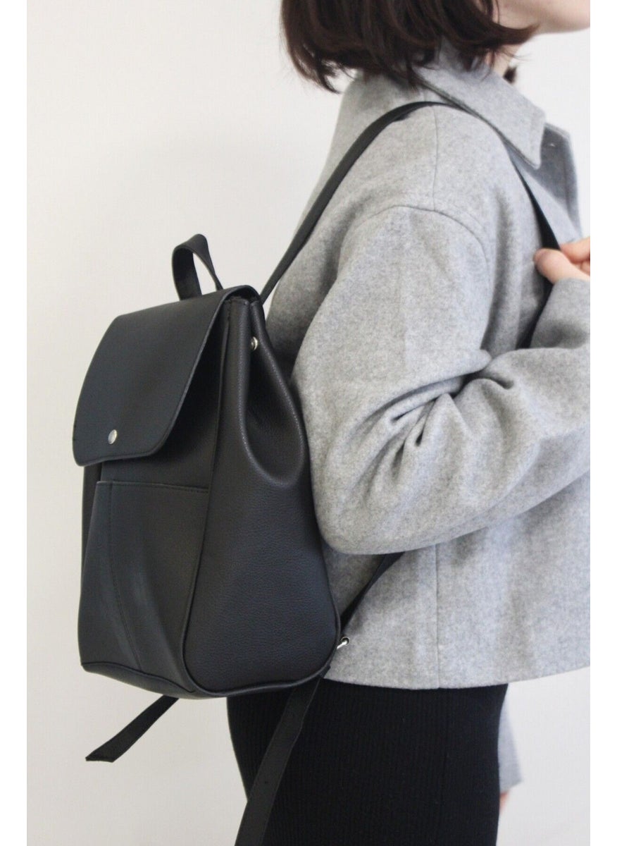 With-W - Waterproof Leather Look Women's Backpack with Pocket Faux Leather Casual/Daily Faux Leather Patterned Black - Image 1