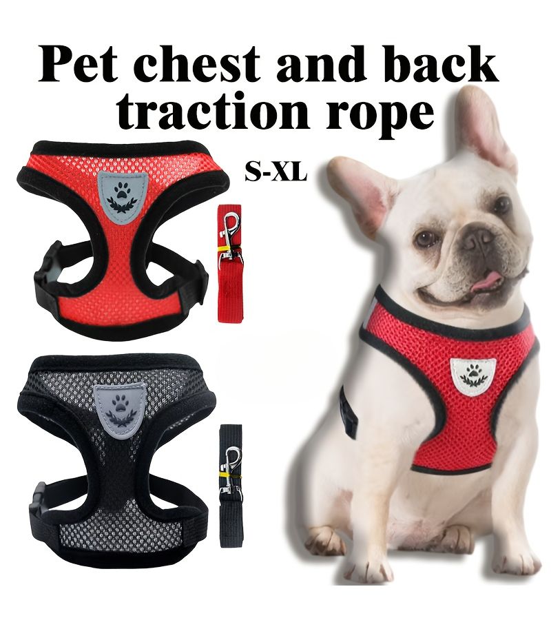 2 Pack Dog Harness Adjustable Chest Leash Collar Red and Black XL Comfortable Walking Vest Outdoor Harness for Small Medium Dogs and Cats Daily Wear Pet Gear - Image 1